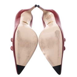 Pre Owned Gucci Red Leather Aneta GG Buttons Pointed Toe Pumps Size 36.5