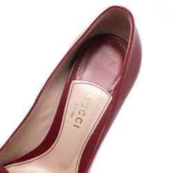 Pre Owned Gucci Red Leather Aneta GG Buttons Pointed Toe Pumps Size 36.5