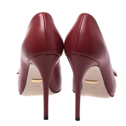 Pre Owned Gucci Red Leather Aneta GG Buttons Pointed Toe Pumps Size 36.5