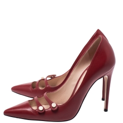 Pre Owned Gucci Red Leather Aneta GG Buttons Pointed Toe Pumps Size 36.5