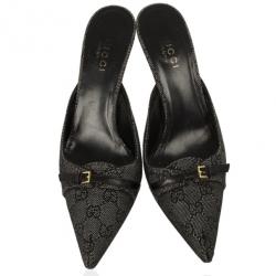 Pre Owned Gucci Black GG Denim Mules Size 40.5