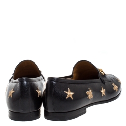 مملوكة مسبقًا Gucci Black Leather Star And Bee Horsebit Slip On Loafers Size 38.5