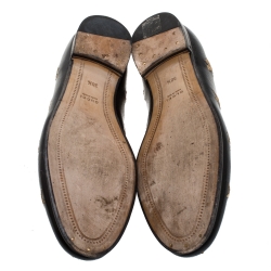 مملوكة مسبقًا Gucci Black Leather Star And Bee Horsebit Slip On Loafers Size 38.5