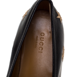 مملوكة مسبقًا Gucci Black Leather Star And Bee Horsebit Slip On Loafers Size 38.5