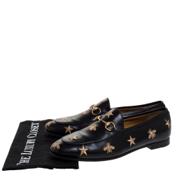 مملوكة مسبقًا Gucci Black Leather Star And Bee Horsebit Slip On Loafers Size 38.5