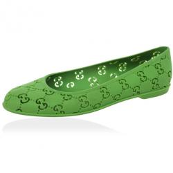 Pre Owned Gucci Green 'GG' Rubber Ballet Flats Size 36