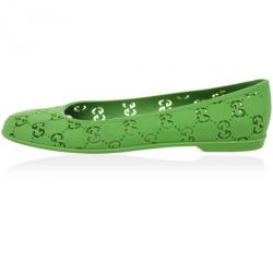 Pre Owned Gucci Green 'GG' Rubber Ballet Flats Size 36