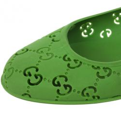 Pre Owned Gucci Green 'GG' Rubber Ballet Flats Size 36