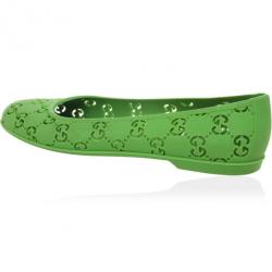 Pre Owned Gucci Green 'GG' Rubber Ballet Flats Size 36