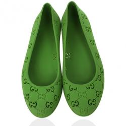 Pre Owned Gucci Green 'GG' Rubber Ballet Flats Size 36