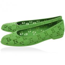 Pre Owned Gucci Green 'GG' Rubber Ballet Flats Size 36