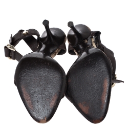 Pre Owned Gucci Brown Leather T-Bar Double D Ring Ankle Strap Sandals Size 37