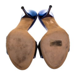 Pre Owned صندل غوتشي مقدمة مفتوحة ترتر أزرق مقاس 40.5