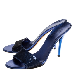 Pre Owned صندل غوتشي مقدمة مفتوحة ترتر أزرق مقاس 40.5