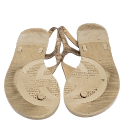 Pre Owned Gucci Metallic Gold Microguccissima Leather Thong Ankle Tie Sandals Size 39