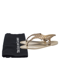 Pre Owned Gucci Metallic Gold Microguccissima Leather Thong Ankle Tie Sandals Size 39