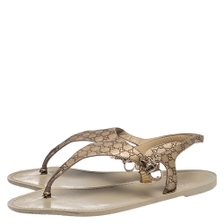 Pre Owned Gucci Metallic Gold Microguccissima Leather Thong Ankle Tie Sandals Size 39