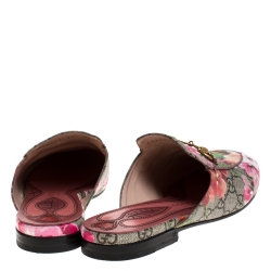 مملوكة مسبقًا Gucci Begie Blooms Print GG Supreme Canvas Princetown Hosrebit Flat Mules Size 37