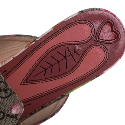 مملوكة مسبقًا Gucci Begie Blooms Print GG Supreme Canvas Princetown Hosrebit Flat Mules Size 37
