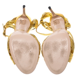 مملوكة مسبقًا Gucci Metallic Gold Leather Strappy Allie Knot Sandals Size 38