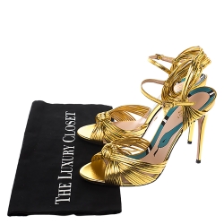مملوكة مسبقًا Gucci Metallic Gold Leather Strappy Allie Knot Sandals Size 38