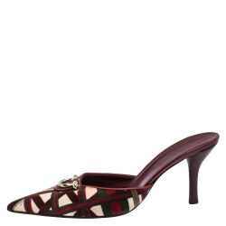 مملوكة مسبقًا Gucci Multicolor Velvet Pointed Toe Mules Size 39.5