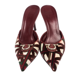 مملوكة مسبقًا Gucci Multicolor Velvet Pointed Toe Mules Size 39.5