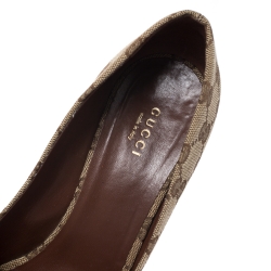 Pre Owned Gucci Beige GG Canvas Charlotte Horsebit Peep Toe Wedge Pumps Size 39