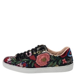 Gucci Multicolor Brocade Fabric Floral Embroidered Ace Low Top Sneakers Size 40