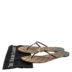 Pre Owned Gucci Brown Leather Interlocking "GG" Thong Sandals Size 39