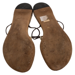 Pre Owned Gucci Brown Leather Interlocking "GG" Thong Sandals Size 39