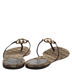 Pre Owned Gucci Brown Leather Interlocking "GG" Thong Sandals Size 39