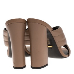 Pre Owned Gucci Beige Leather Cross Strap Slide Sandals Size 41