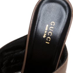 Pre Owned Gucci Beige Leather Cross Strap Slide Sandals Size 41