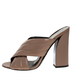 Pre Owned Gucci Beige Leather Cross Strap Slide Sandals Size 41