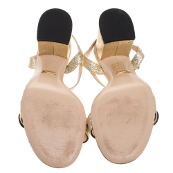 مملوكة مسبقًا Gucci Gold Textured Leather GG Marmont Ankle Strap Sandals Size 38.5