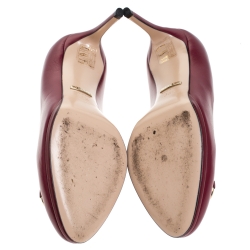Pre Owned Gucci Dark Pink Leather Horsebit Pumps Size 36.5