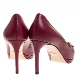 Pre Owned Gucci Dark Pink Leather Horsebit Pumps Size 36.5
