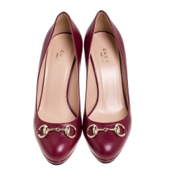 Pre Owned Gucci Dark Pink Leather Horsebit Pumps Size 36.5