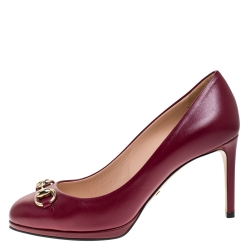 Pre Owned Gucci Dark Pink Leather Horsebit Pumps Size 36.5