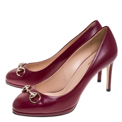 Pre Owned Gucci Dark Pink Leather Horsebit Pumps Size 36.5