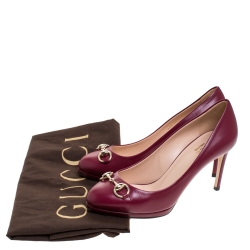 Pre Owned Gucci Dark Pink Leather Horsebit Pumps Size 36.5