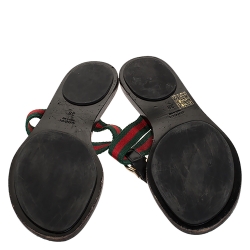 مملوكة مسبقًا Gucci Black Leather And Web Strap Interlocking "GG" Thong Sandals Size 38