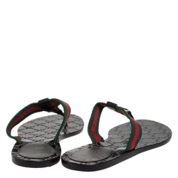 مملوكة مسبقًا Gucci Black Leather And Web Strap Interlocking "GG" Thong Sandals Size 38