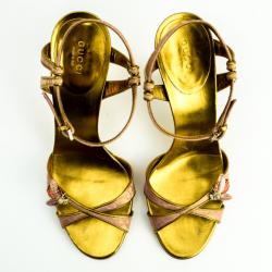 Pre Owned Gucci Begonia Rose GG Canvas Bee Jewel Sandals Size 39