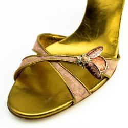 Pre Owned Gucci Begonia Rose GG Canvas Bee Jewel Sandals Size 39