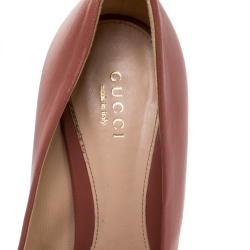 Pre Owned Gucci Pink Leather Horsebit Peep Toe Pumps Size 36.5