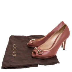 Pre Owned Gucci Pink Leather Horsebit Peep Toe Pumps Size 36.5