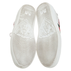 Gucci White Leather Ace Web Heart Detail Lace Up Sneaker Size 35