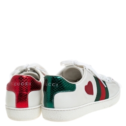 Gucci White Leather Ace Web Heart Detail Lace Up Sneaker Size 35